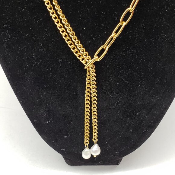 Stainless Steel Gold Plated with Real Fresh Pearl Necklace - Picture 4 of 5